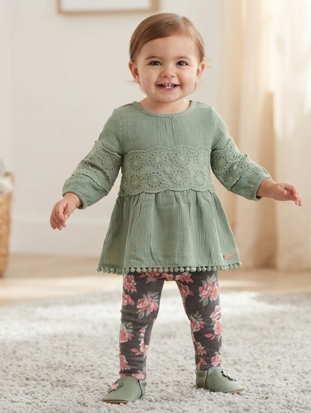 12M Tahari Baby Green and Floral Matching Set